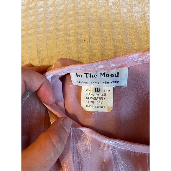 VTG In The Mood Pleated Long Sleeve Brocade Silky Pink Grandma Core Blouse 10 - Picture 4 of 12